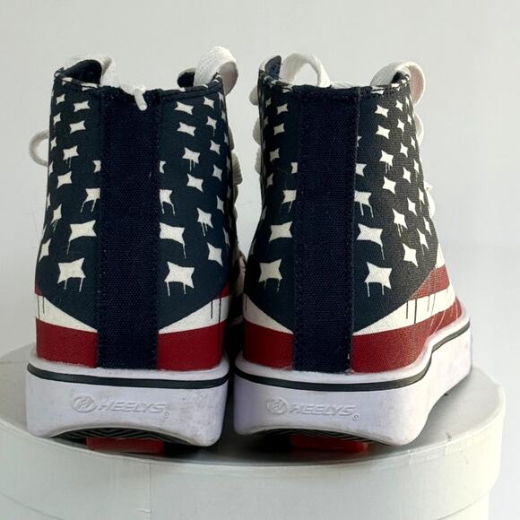 Heelys Hustle American Flag Skate Shoes Mens 8 Red White Blue Hi Top Wheeled EUC